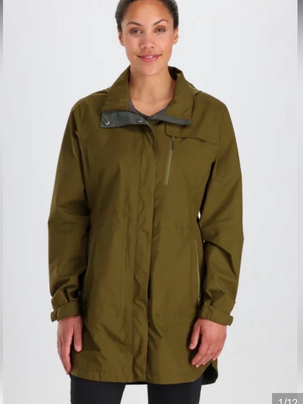 Outdoor Research Olive Green Trench-Style Rain Jacket